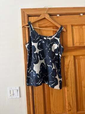 J.Crew 100% Silk Blue and White Floral Print Tank Top with Side Zip and Front Po